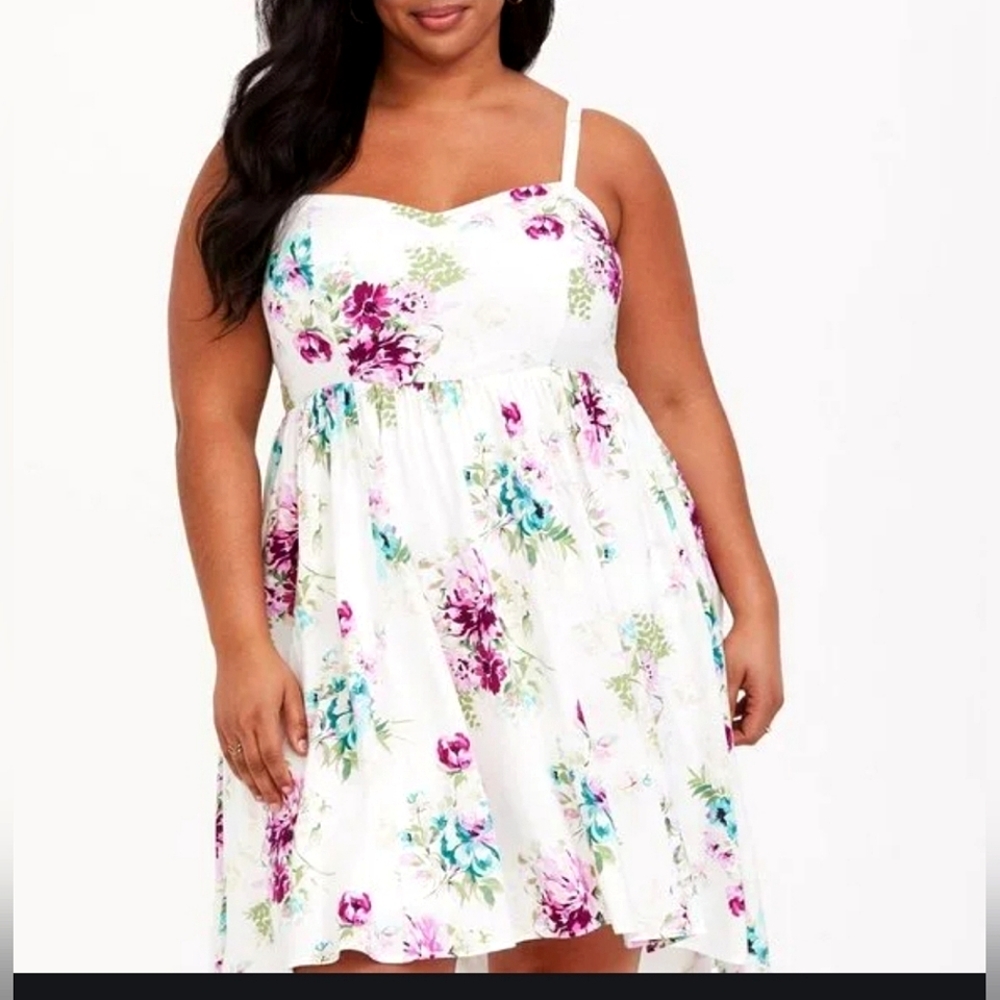 Torrid Floral Print Mini Challis High-Low Skater Dress - Size 2